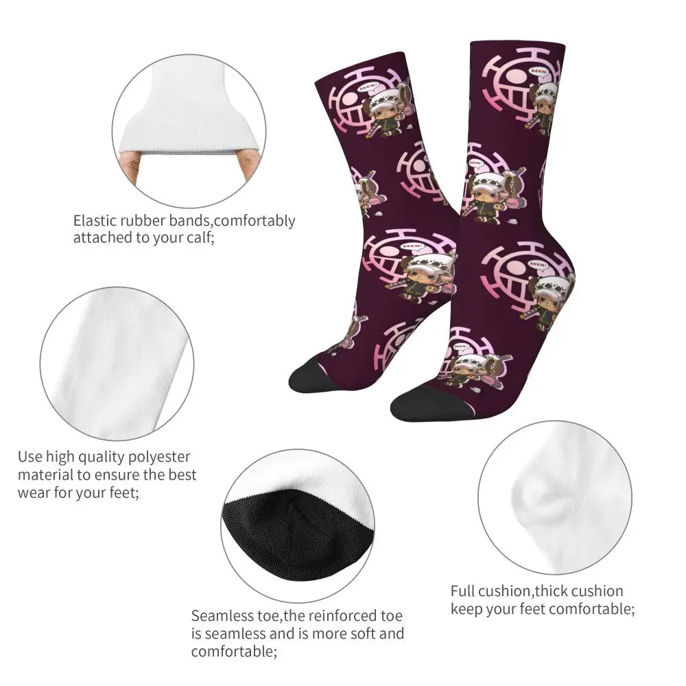 Anime Men's Socks Harajuku Luffy Zoro Trafalgar Law Unisex Crew Socks