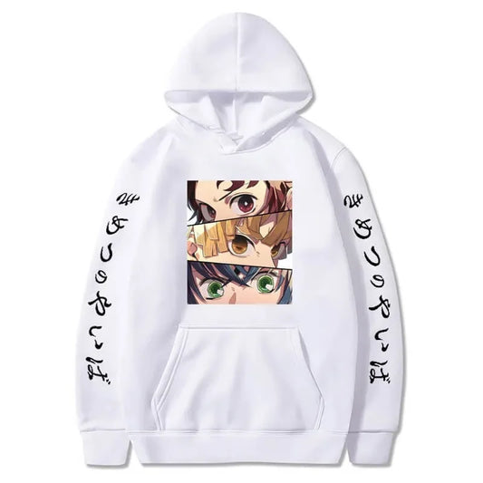 Demon Slayer Trio Eyes Hoodie – White Edition (Unisex)