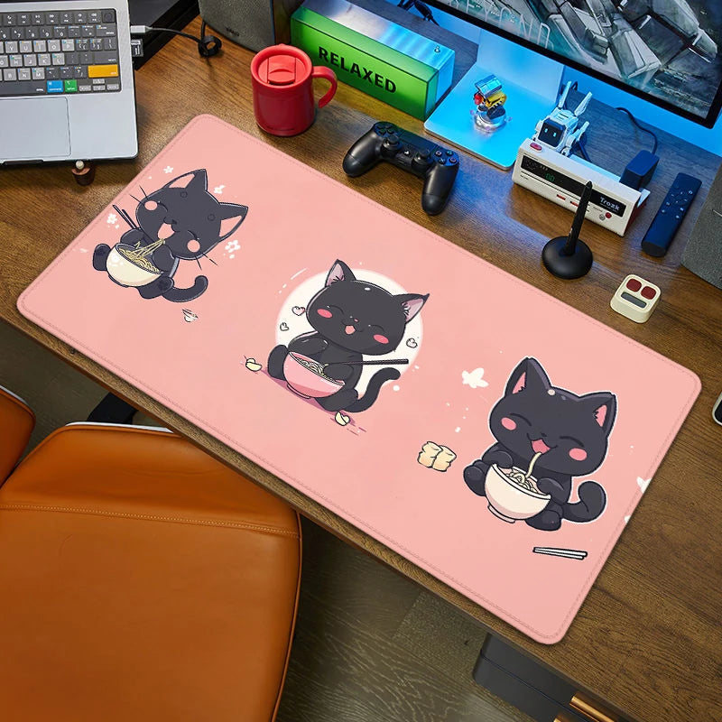 **** Large Kawaii Black Cat Mouse Pad 90x40 Rubber Desk Mat Office Accessory