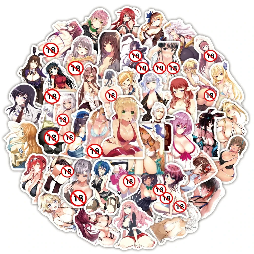 50pcs Sexy Waifu Anime Girl Stickers Hentai Decals Waterproof Adult Gift