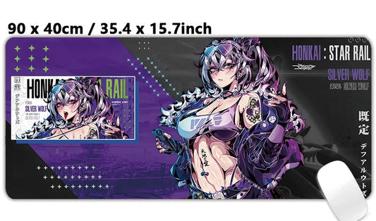 Maxoc “Neon Hacker” XXL Silver Wolf Mouse Pad Playmat – 35.4 in x 15.7 in