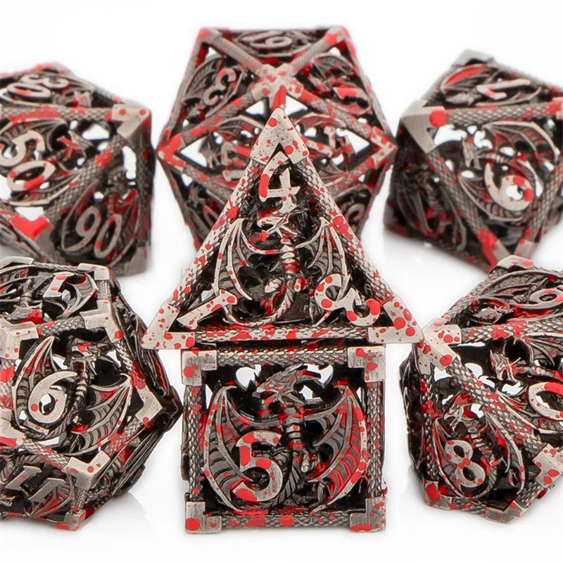 Blood Dragon Metal Dice Set – Polyhedral D&D RPG Dice (7-Piece)