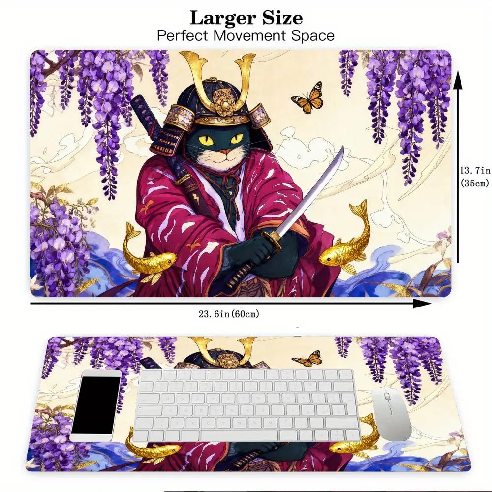 Ukiyo-e Samurai Cat MTG Playmat Non-Slip Durable 35X60CM Gaming Mat