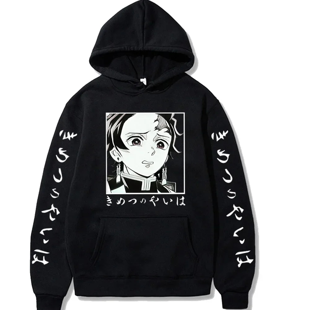 Tanjiro Manga Panel Demon Slayer Hoodie – Black Monochrome Edition (Unisex)