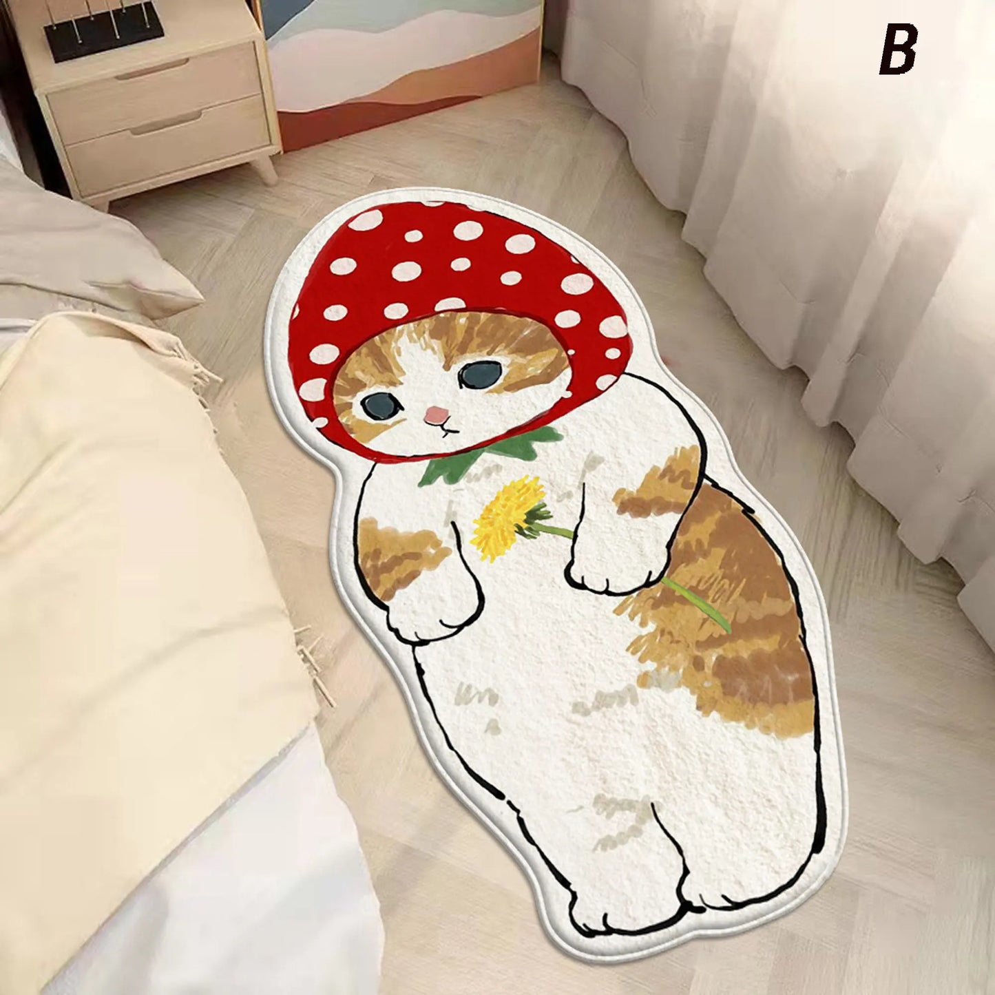 ###  Cute Cat Rug Anti-Slip Soft Flannel Carpet for Kids Room Living Room