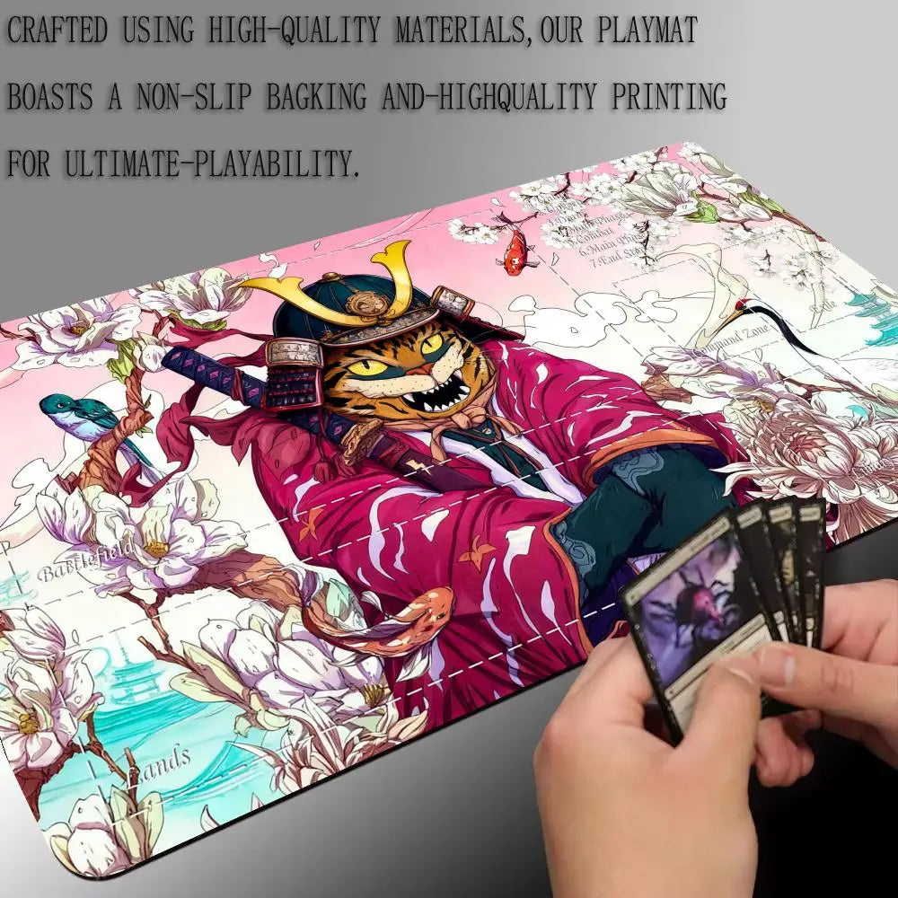 Ukiyo-e Samurai Cat MTG Playmat Non-Slip Durable 35X60CM Gaming Mat