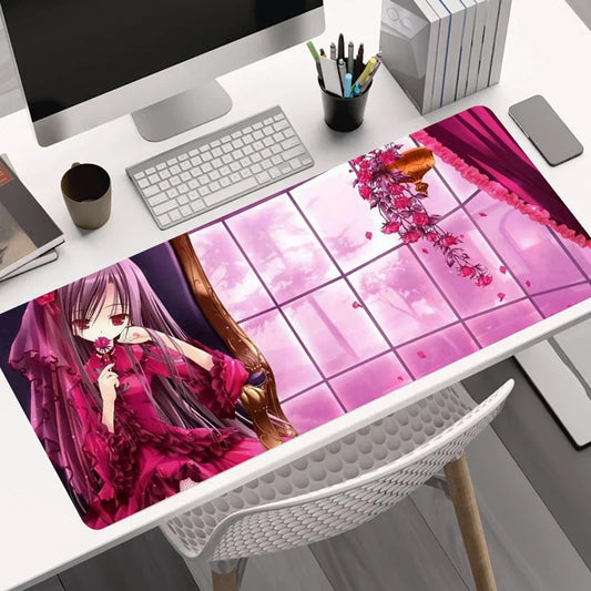 XXL Gothic Rose Anime Mouse Pad – 900x400mm Elegant Crimson Girl Desk Mat