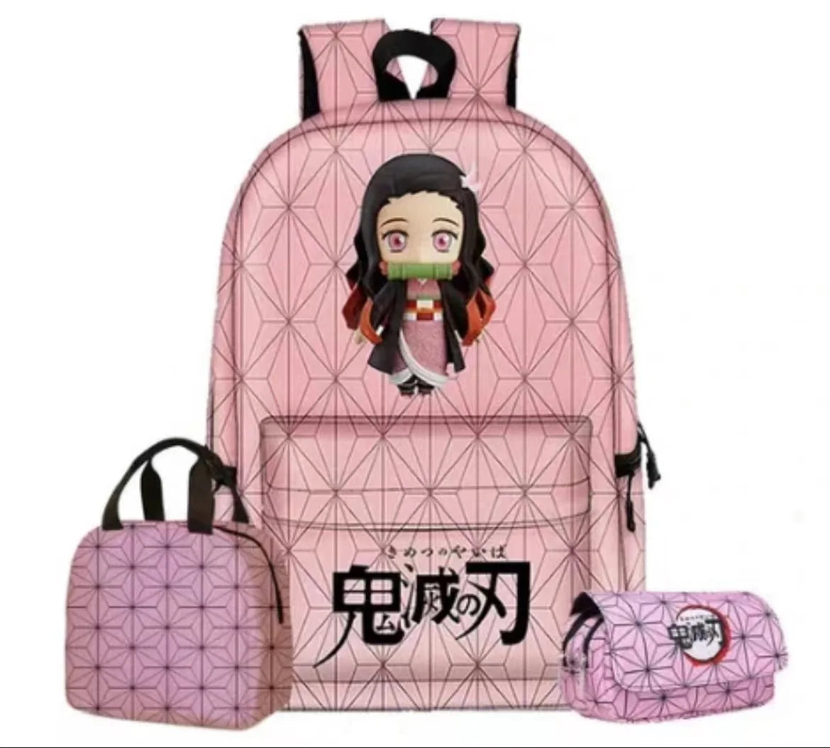 Demon Slayer Backpack 3 Piece Set School Bag Lunch Bag Pencil Case