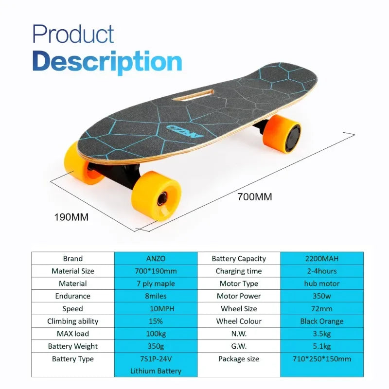 350W Electric Skateboard – Maple Deck with Remote Control