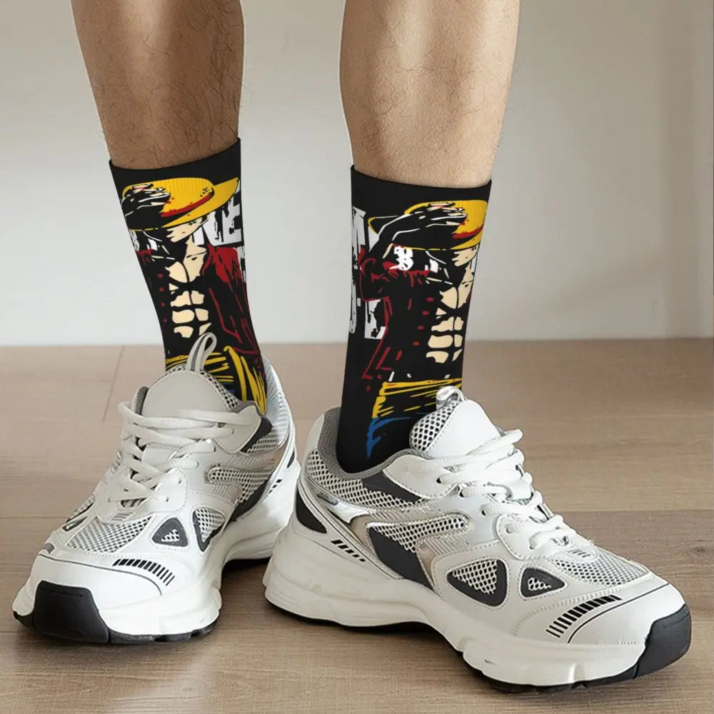 Anime Men's Socks Harajuku Luffy Zoro Trafalgar Law Unisex Crew Socks