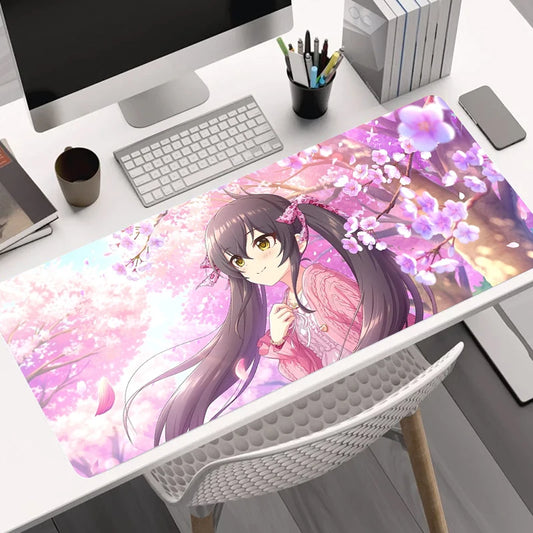 XXL Sakura Twin-Tails Anime Mouse Pad – 900x400mm Pink Blossom Girl Desk Mat