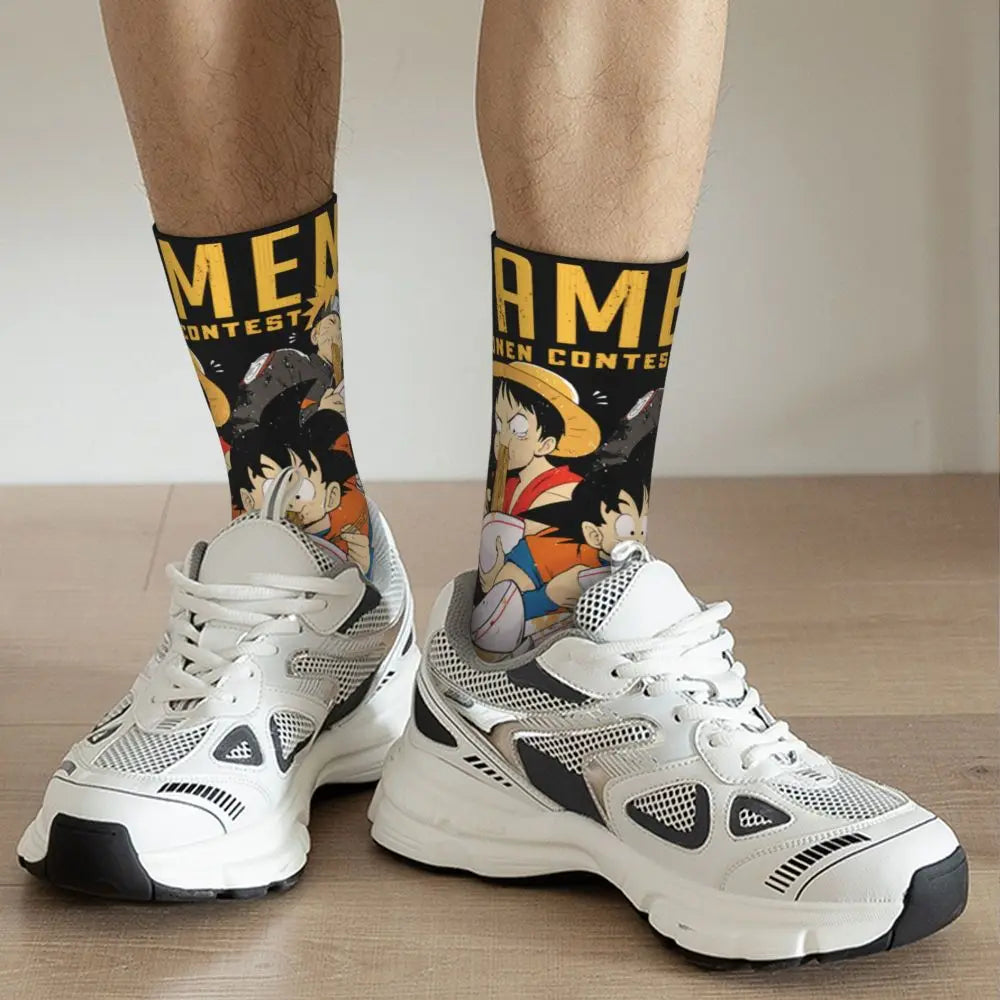 Anime Men's Socks Harajuku Luffy Zoro Trafalgar Law Unisex Crew Socks