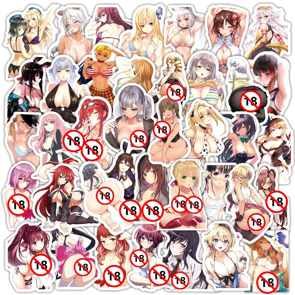 50pcs Sexy Waifu Anime Girl Stickers Hentai Decals Waterproof Adult Gift