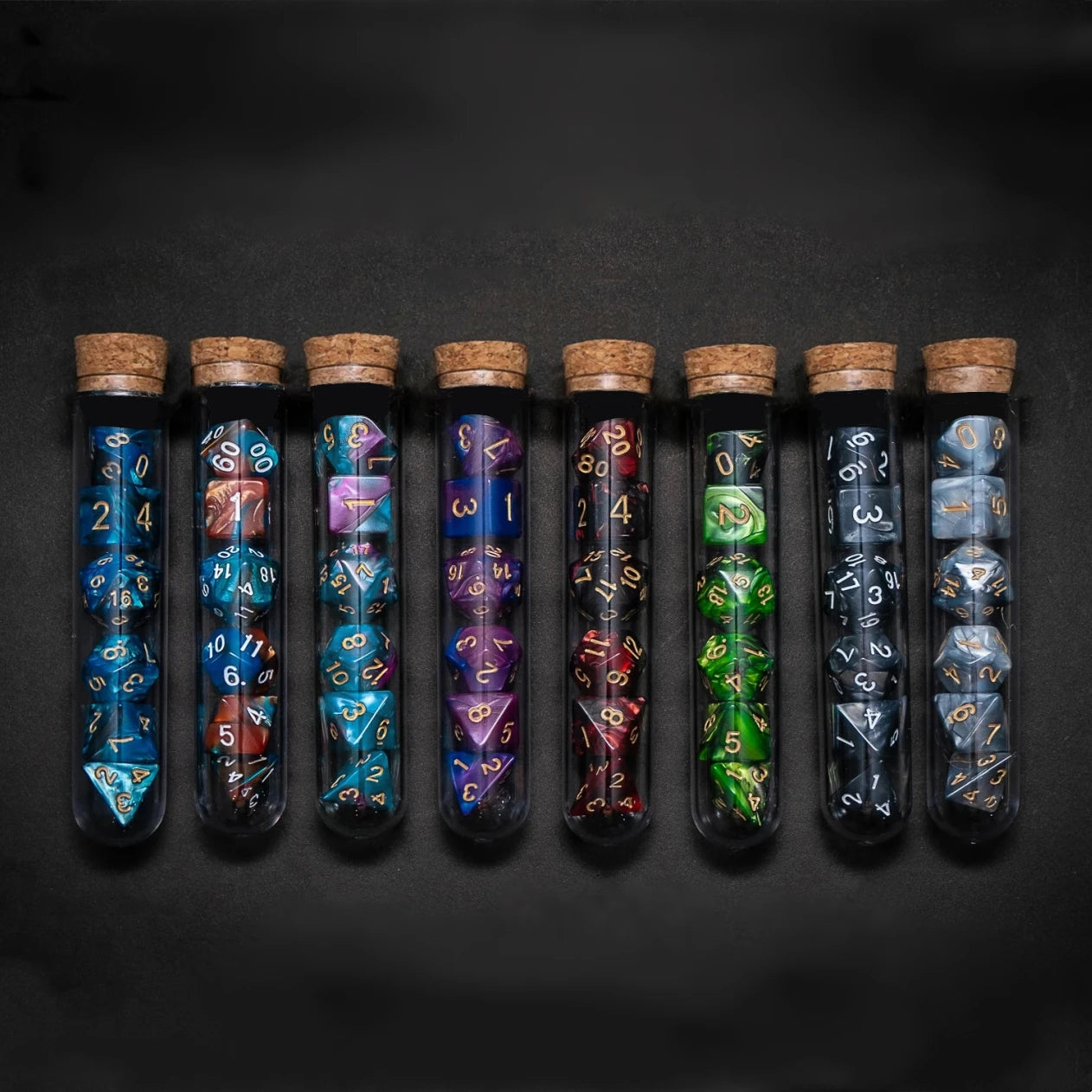 Transparent Polyhedral D&D Dice Set 7 Pieces RPG Fantasy Potion Flask
