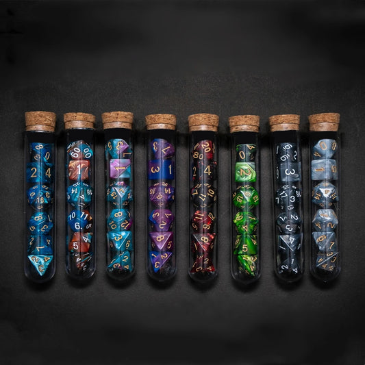 Transparent Polyhedral D&D Dice Set 7 Pieces RPG Fantasy Potion Flask