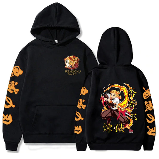 Rengoku Flame Slash Demon Slayer Hoodie – Black Edition (Unisex)