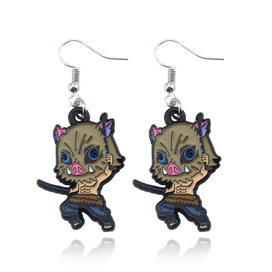 Demon Slayer | Inosuke Hashibira Boar-Mask Drop Earrings – Chibi Zinc-Alloy Cosplay Jewelry