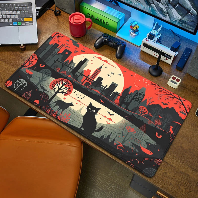 **** Large Kawaii Black Cat Mouse Pad 90x40 Rubber Desk Mat Office Accessory