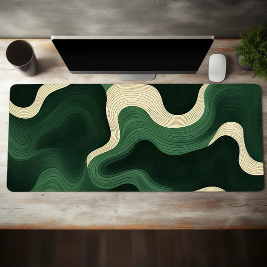 Green Beige Abstract Large Mouse Pad Natural Rubber Anti-Slip Desk Mat