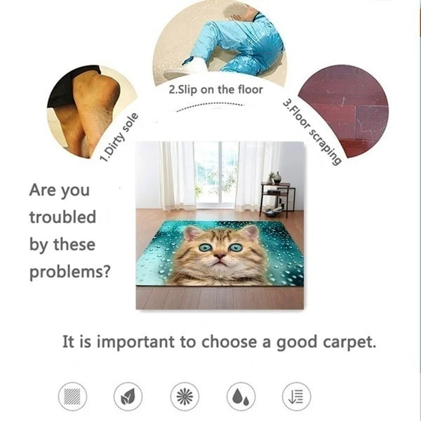 ###  Cute Cat Rug Anti-Slip Soft Flannel Carpet for Kids Room Living Room