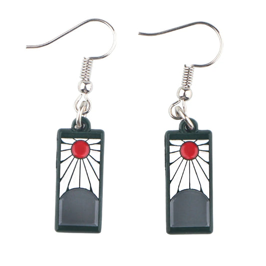 Demon Slayer Tanjiro Hanafuda Dangle Earrings – Enamel Cosplay Pair