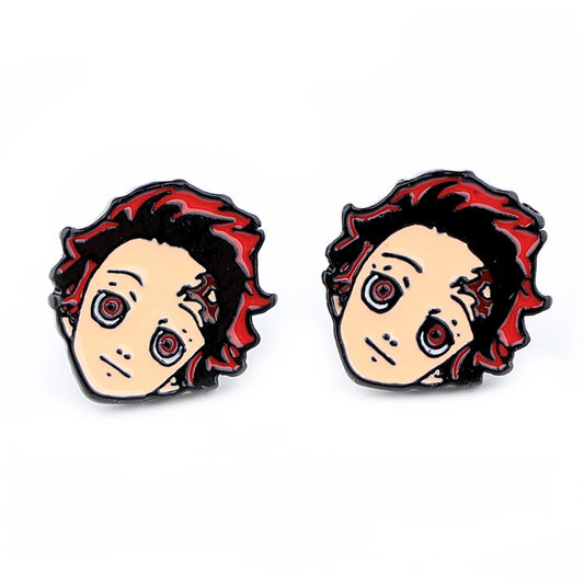 Demon Slayer Tanjiro Kamado Flame-Tip Stud Earrings – Enamel Cosplay Pair