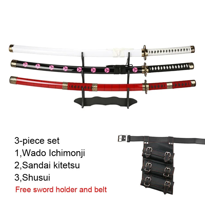 Zoro’s 3-Sword Style Set – 41-Inch Cosplay Katanas with Holder & Belt