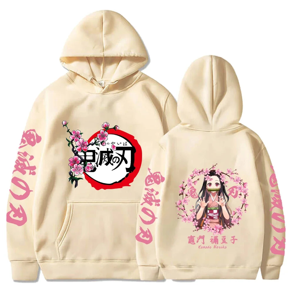 Nezuko Cherry Blossom Demon Slayer Hoodie – Beige Edition (Unisex)