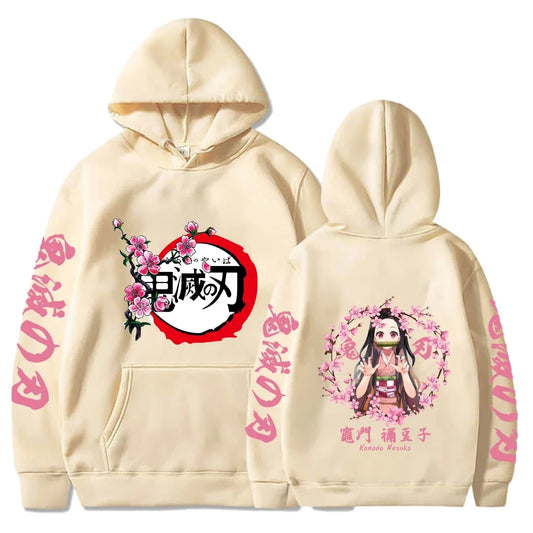 Nezuko Cherry Blossom Demon Slayer Hoodie – Beige Edition (Unisex)