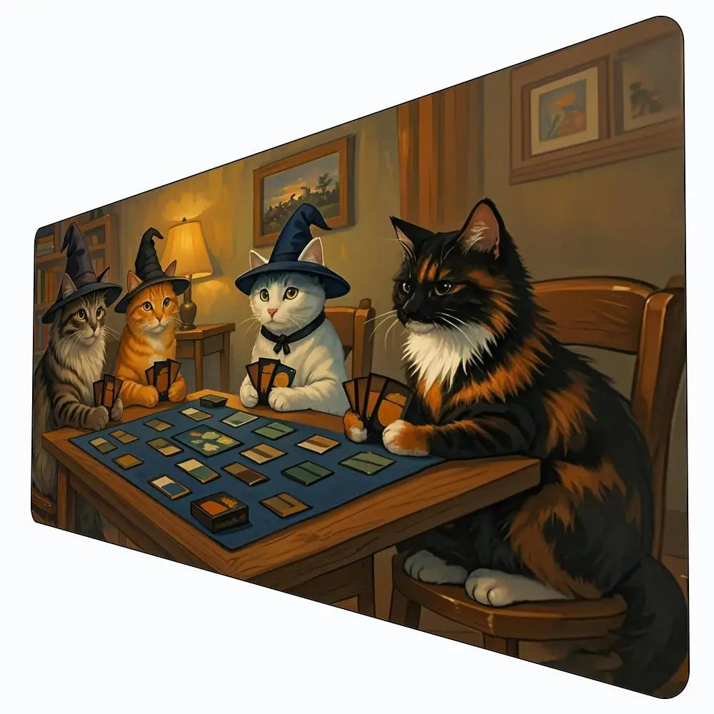 **** Cat Wizard Design XXL Mouse Pad Card Game Mat Non-Slip Gaming Accessory