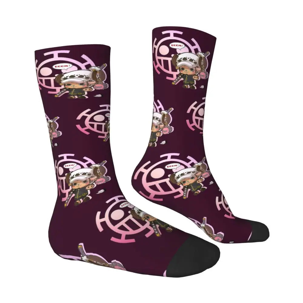Fashion Men's Socks Harajuku Anime Luffy Zoro Law Crew Unisex Socks