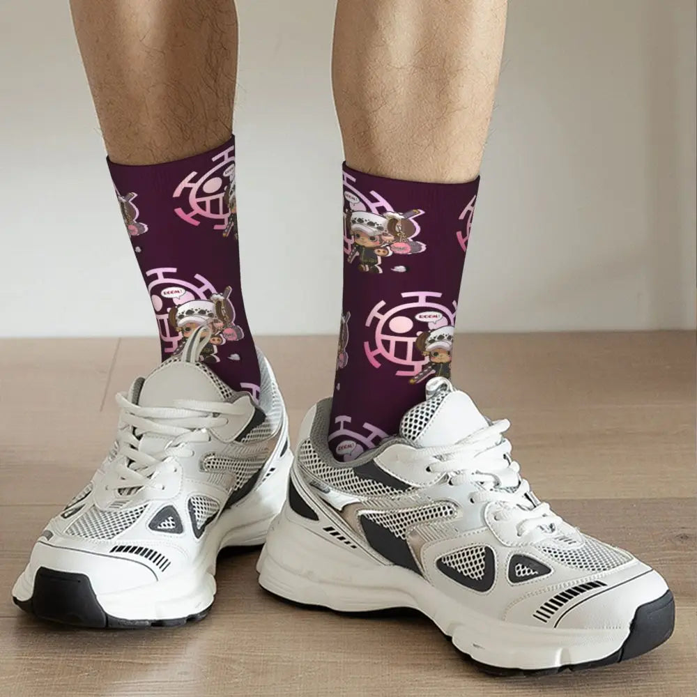 Anime Men's Socks Harajuku Luffy Zoro Trafalgar Law Unisex Crew Socks