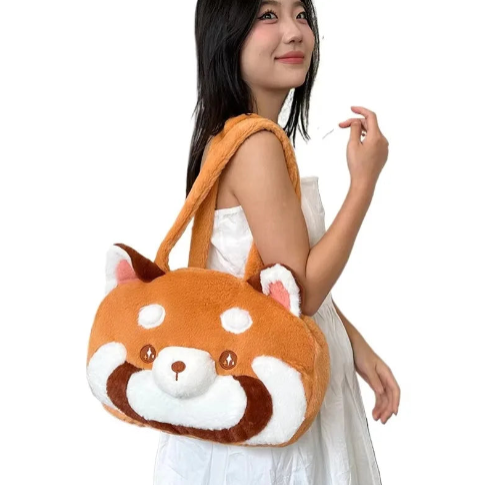 Red Panda Plush Shoulder Bag – Soft & Spacious (11.8-15.7 inches)