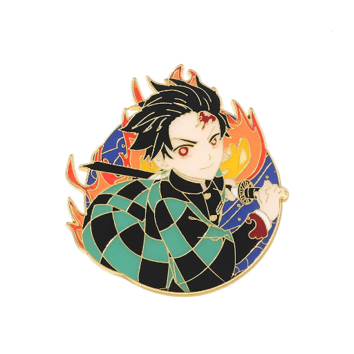 Tanjirou Kamado Flame Enamel Brooch – Demon Slayer Metal Badge