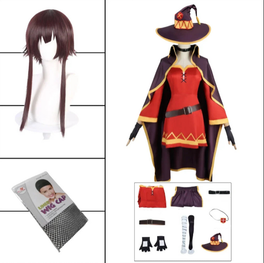 Megumin Cosplay Complete Costume Set – Sorceress Dress & Wig