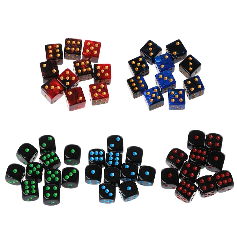 10pcs 15mm Multicolor Acrylic Cube Dice Set for Table Games Toy