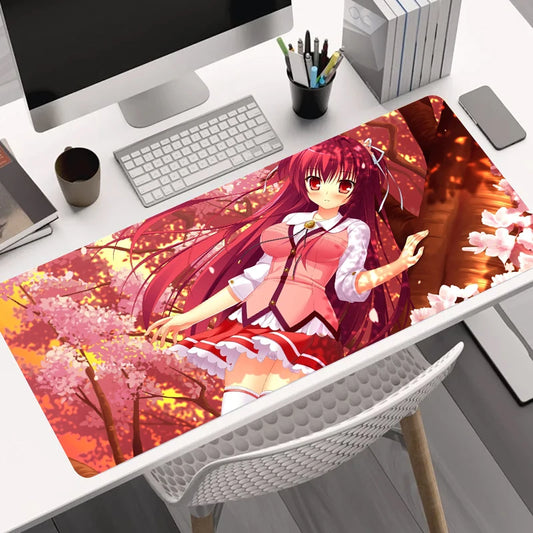 XXL Red Sunset Anime Mouse Pad – 900x400mm Cherry Blossom Girl Gaming Desk Mat