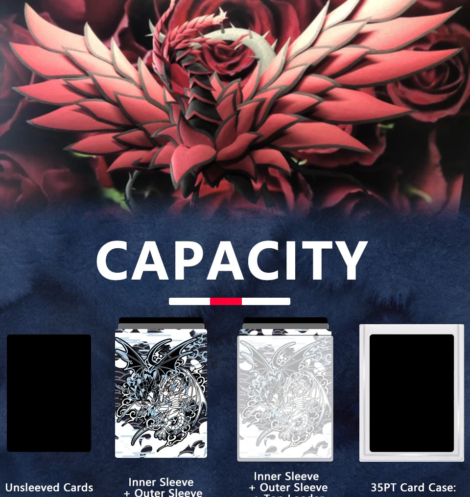 Black Rose Dragon Trading Card Storage Deck Box Holds 120+ Cards Magnetic PU