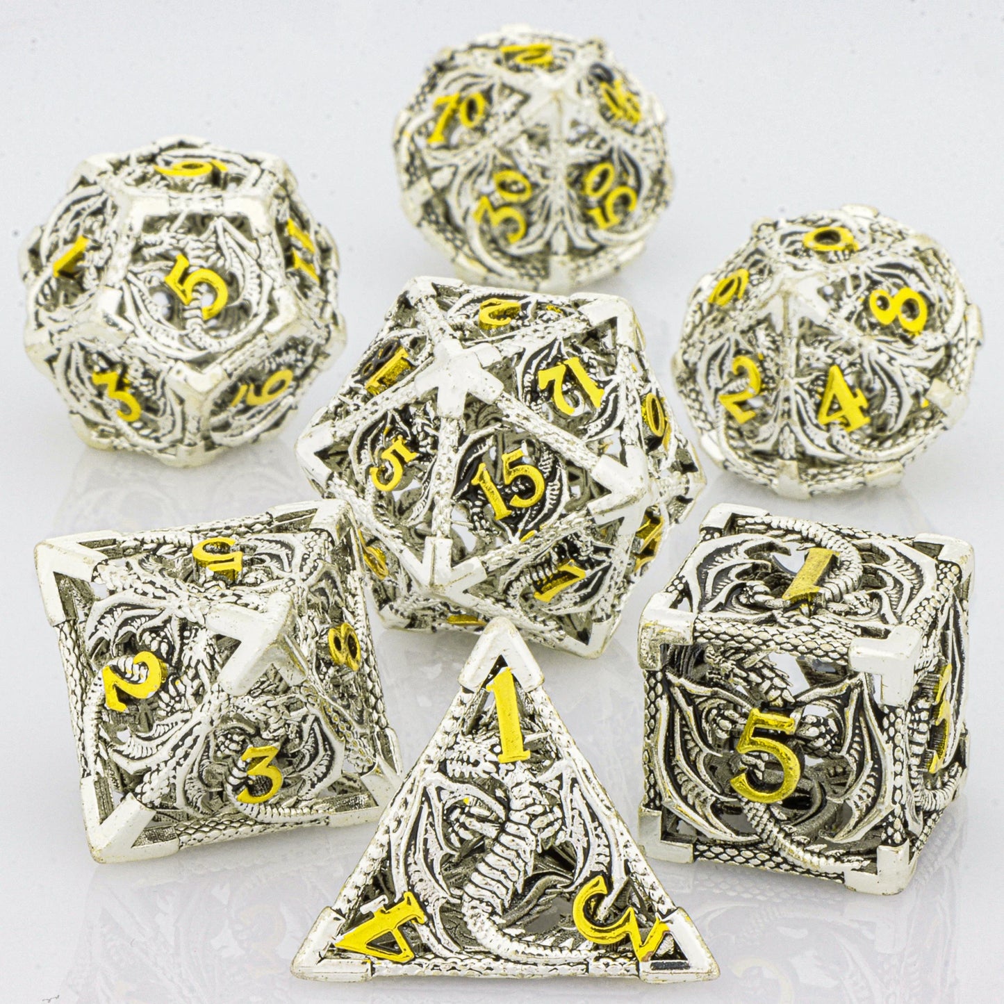 Blood Dragon Metal Dice Set – Polyhedral D&D RPG Dice (7-Piece)