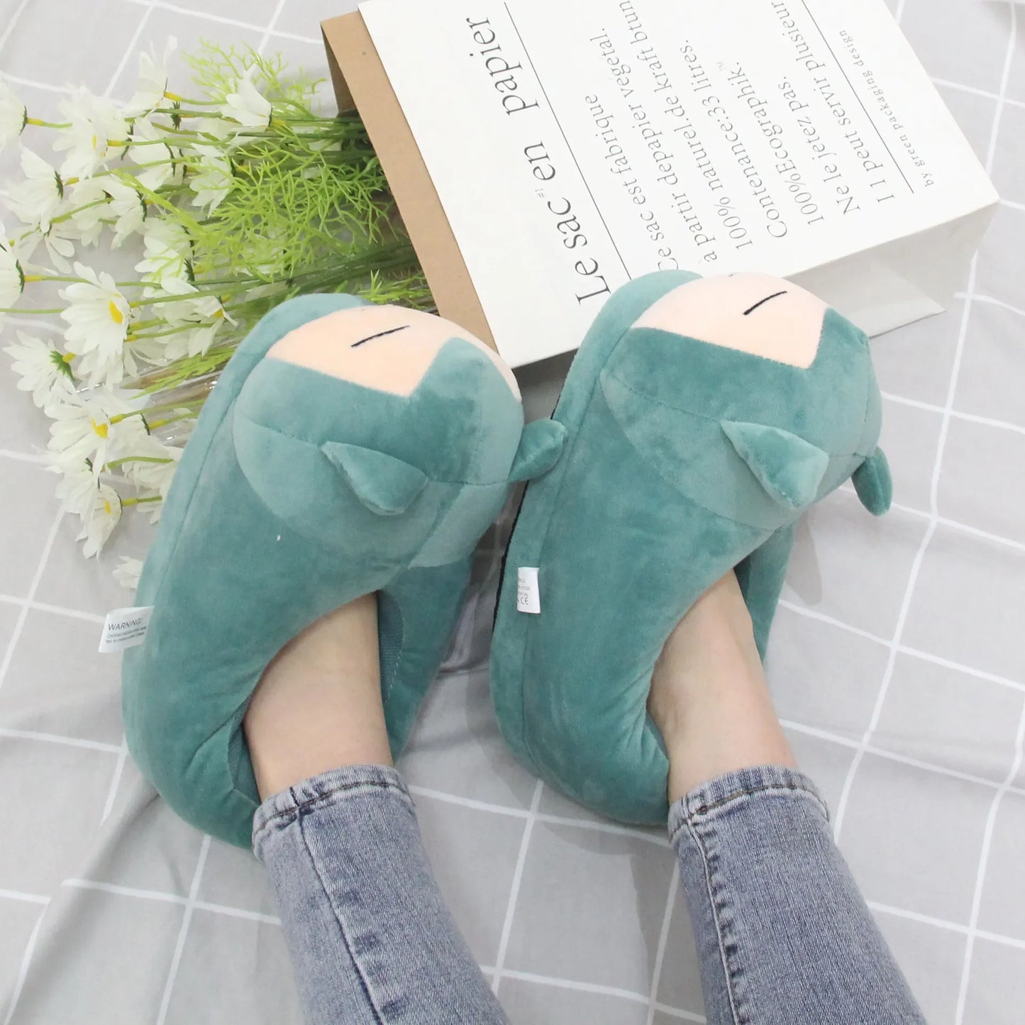 Pokemon Snorlax Plush Slippers Winter Warm Cotton Shoes Couple Gift