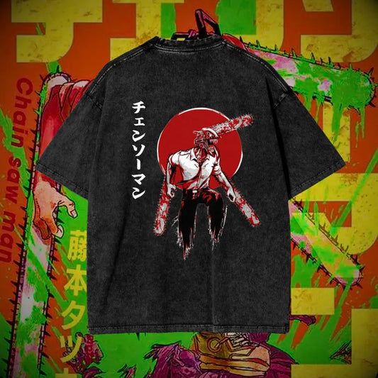 Chainsaw Man Vintage T-Shirt – Bloody Denji Red Sun Graphic Tee (2025 Edition)