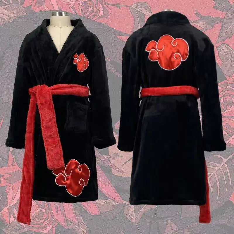 Naruto Akatsuki Itachi Robe Flannel Thermal Nightgown Cosplay Costume
