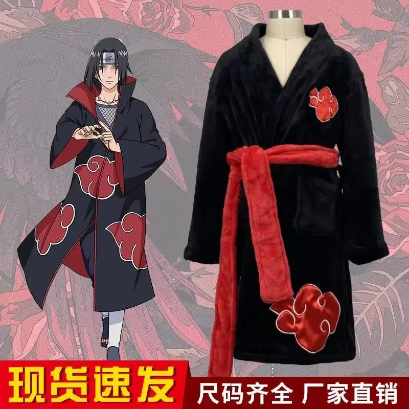 Naruto Akatsuki Itachi Robe Flannel Thermal Nightgown Cosplay Costume
