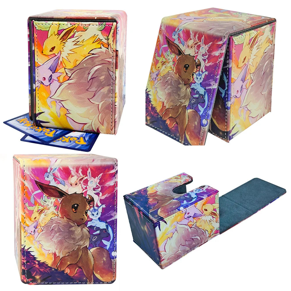 Premium Imitation Leather Pokemon Card Box Holds 100+ TCG Cards