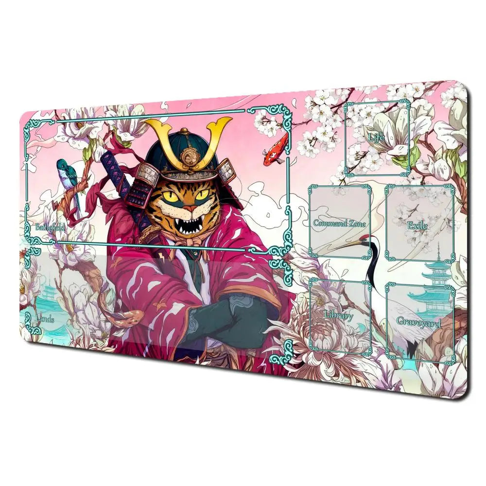 Ukiyo-e Samurai Cat MTG Playmat Non-Slip Durable 35X60CM Gaming Mat