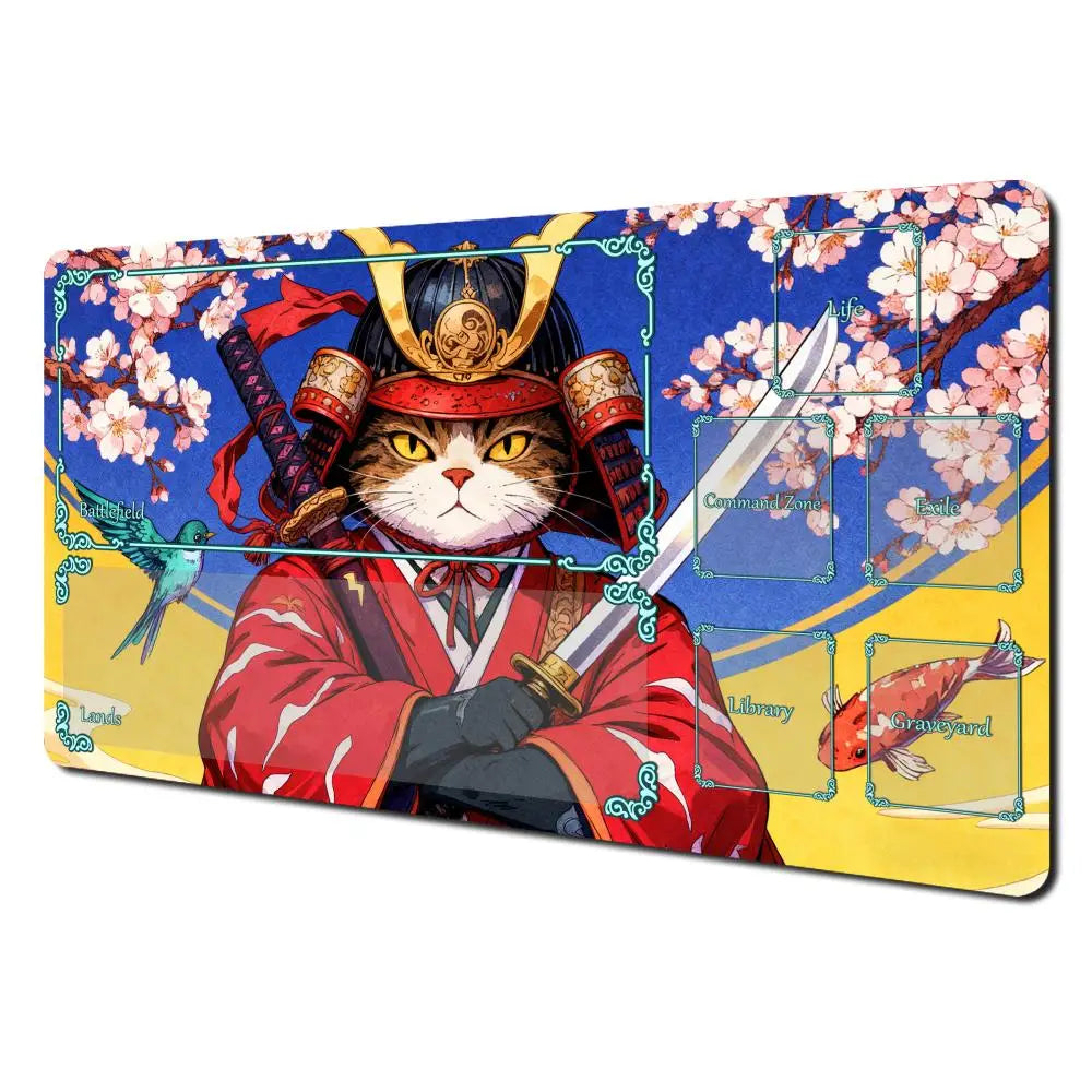 Ukiyo-e Samurai Cat MTG Playmat Non-Slip Durable 35X60CM Gaming Mat