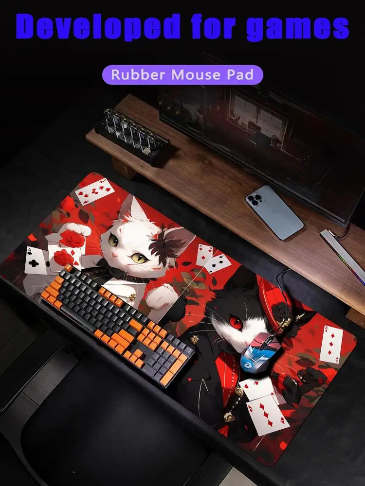 **** Ace of Hearts Cat Design Mouse Pad Desk Mat Rubber Anti-Slip Gaming Mat
