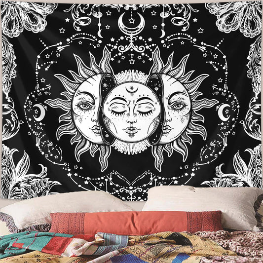 Sun Moon Tapestry Black White Tarot Card Wall Art Decor 1pc
