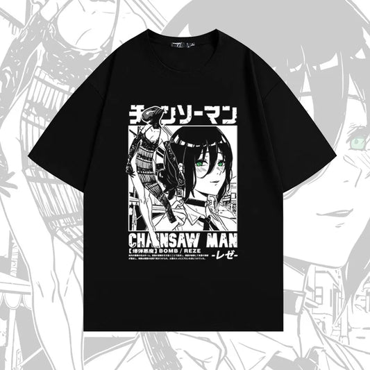 Chainsaw Man Reze T-Shirt – Bomb Devil Graphic Tee in Heather Gray (2025 Edition)