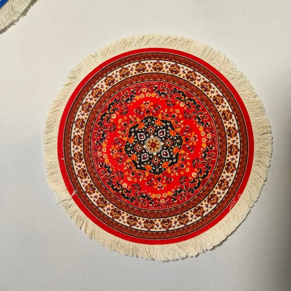 Woven Flower Persian Carpet Small Coaster Non-Slip Mouse Pad Desk Mat